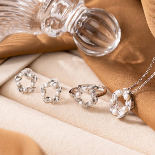 925 Silver Pearl Leaf Healing Wisdom Jewelry Set
