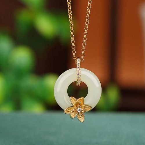 Hetian Jade Flower Luck Necklace Pendant
