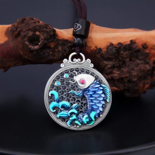 999 Silver Koi Fish Success Pendant Necklace