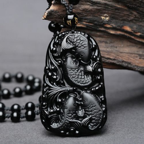 Black Obsidian Koi Fish Strength Necklace