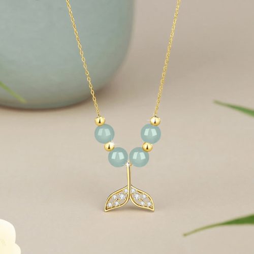 Hetian Jade Fishtail Luck Necklace in 925 Silver
