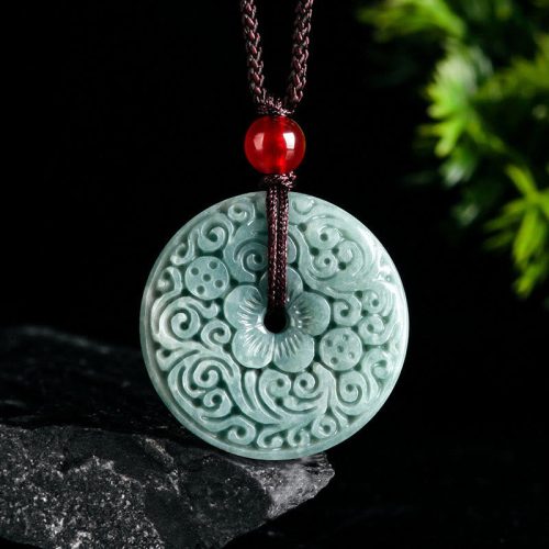 Green Jade Peace Flower Pendant Necklace
