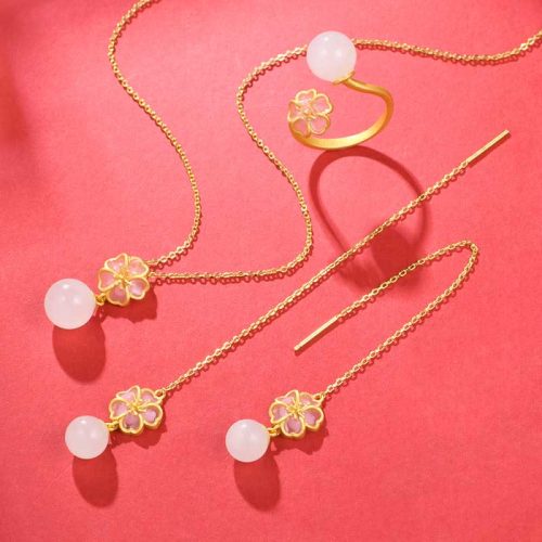 925 Silver Cherry Blossom Jade Jewelry Set
