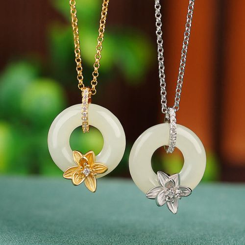 Hetian Jade Flower Luck Necklace Pendant
