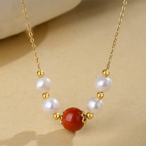 925 Silver Cinnabar Healing Pearl Necklace