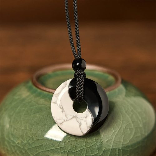 Natural Black Obsidian Yin Yang Necklace