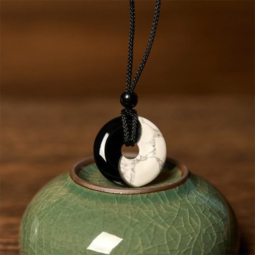 Natural Black Obsidian Yin Yang Necklace