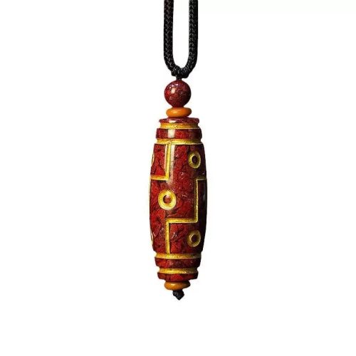 Cinnabar Nine-Eye Dzi Bead Necklace