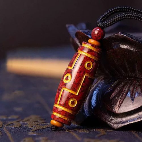 Cinnabar Nine-Eye Dzi Bead Necklace