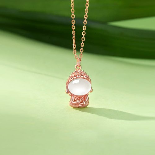 Chalcedony Formless Buddha Silver Pendant Necklace
