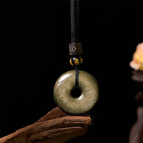 Gold Sheen Obsidian Peace Pendant Necklace