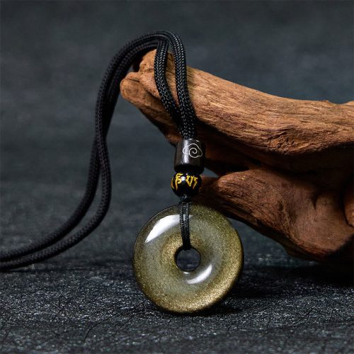 Gold Sheen Obsidian Peace Pendant Necklace