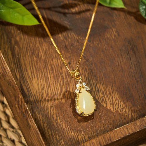 Hetian White Jade Water Drop Pendant Necklace