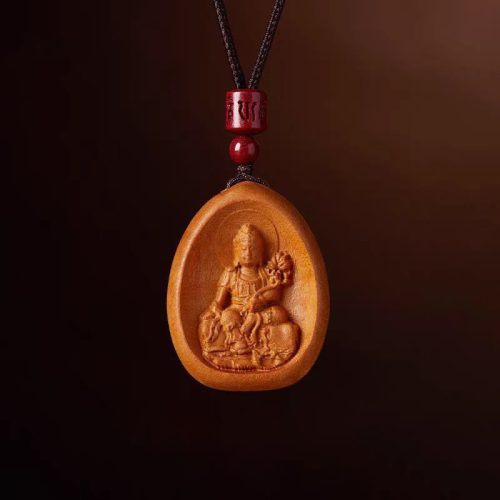 Peach Wood Cinnabar Om Mani Padme Hum Necklace