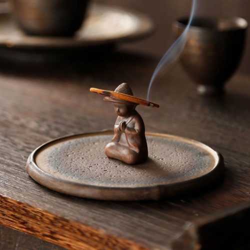Spiritual Ceramic Incense Burner with Meditation Figure