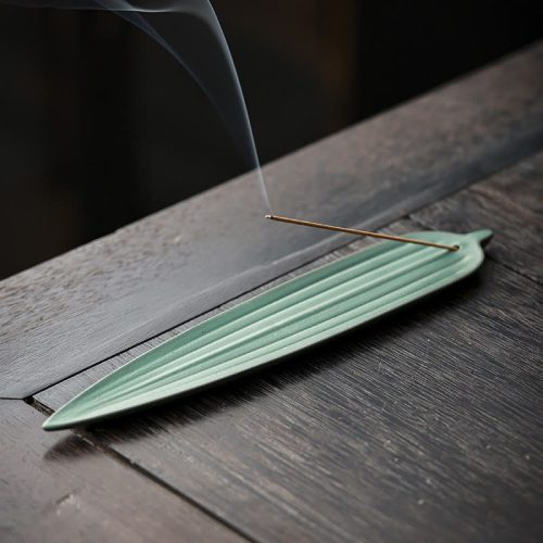 Ceramic Green Bamboo Leaf Incense Burner