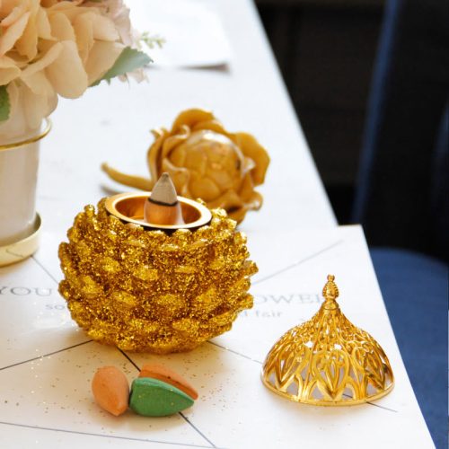 Goldene Tannenzapfen Mini Räuchergefäß