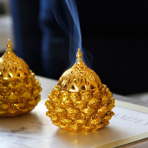 Goldene Tannenzapfen Mini Räuchergefäß