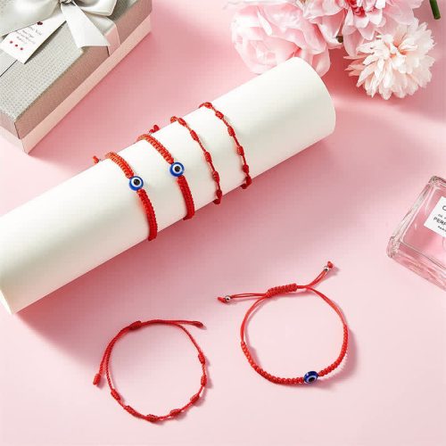 Rotes Schnur Böse-Auge Sieben-Knoten Armband Set