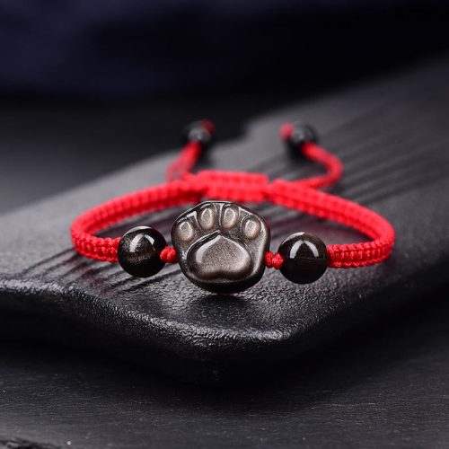 Natürliches Obsidian-Katzenpfoten-Armband