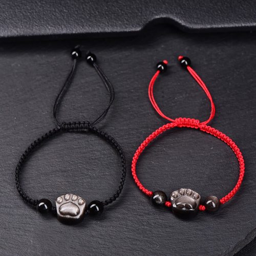 Natürliches Obsidian-Katzenpfoten-Armband