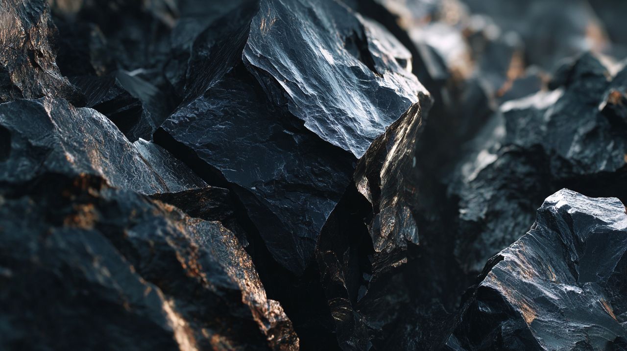 Raw black obsidian stone with sharp edges.