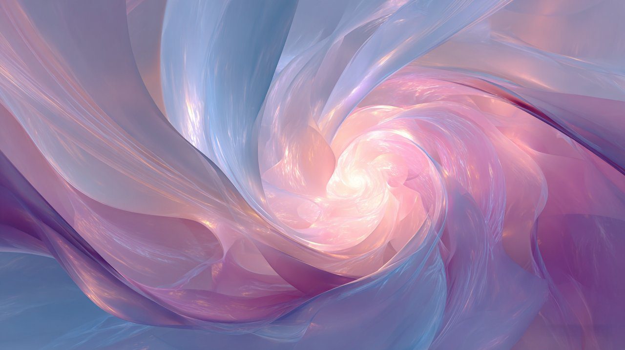 An abstract yet harmonious representation of "Yin Yang" energy flowing through a stylized home interior, depicted with soft, glowing lines and gentle colors (pinks, creams, light blues). The energy emanates from the center, symbolizing balance, self-love, and the attraction of true "love" into one's life. Digital art, ethereal, vibrant,