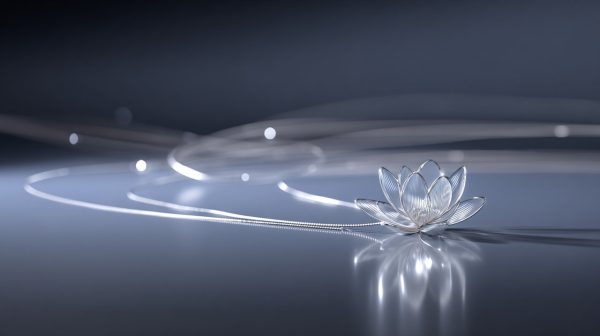 A lotus flower necklace glowing with spiritual energy.