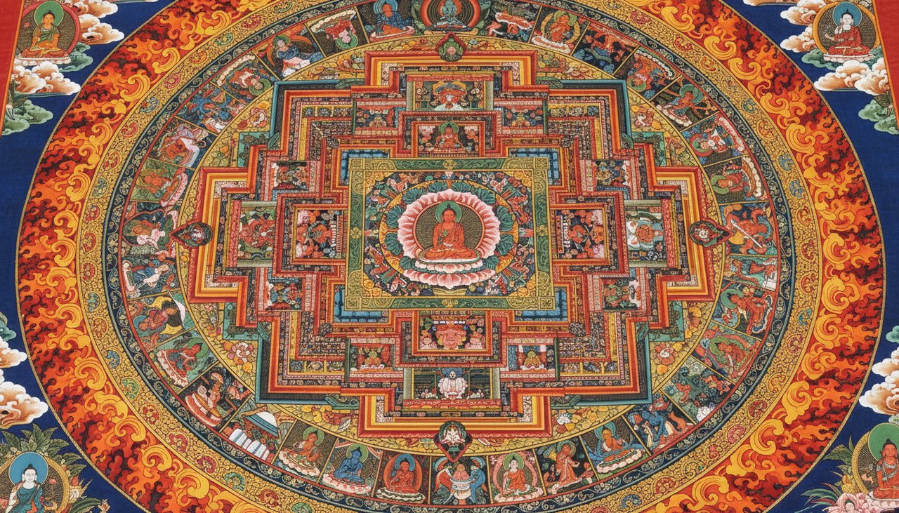 Intricate Tibetan Mandala painting