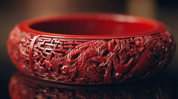精巧な彫刻が施された美しい朱砂のブレスレット
