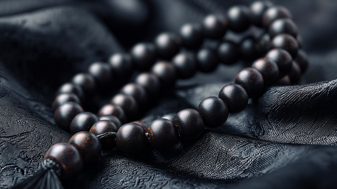Smooth ebony wood prayer beads.
