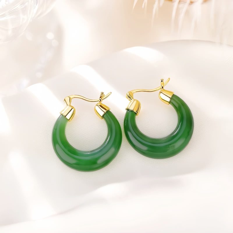 Sterling Silver Hetian Cyan Jade Luck Drop Earrings Sterling Silver Hetian Cyan Jade Luck Drop Earrings