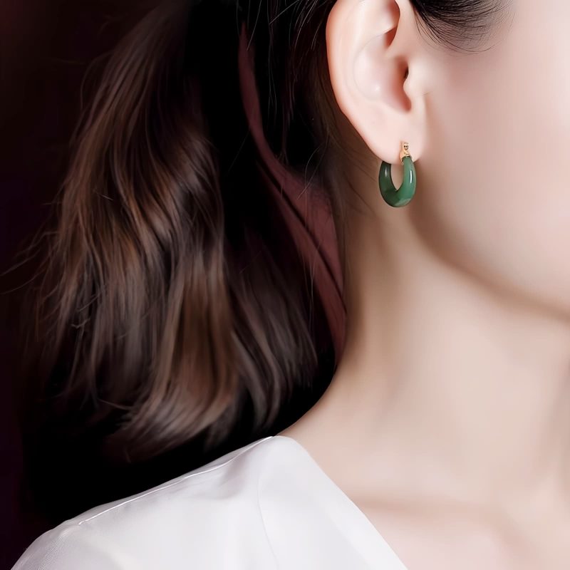 Sterling Silver Hetian Cyan Jade Luck Drop Earrings Sterling Silver Hetian Cyan Jade Luck Drop Earrings