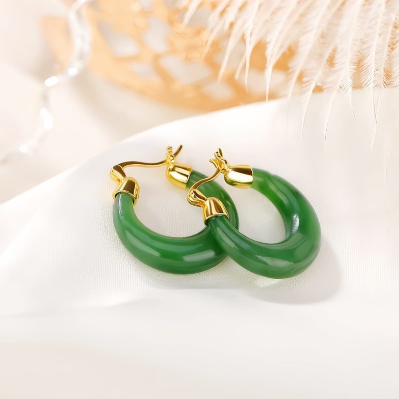 Sterling Silver Hetian Cyan Jade Luck Drop Earrings Sterling Silver Hetian Cyan Jade Luck Drop Earrings