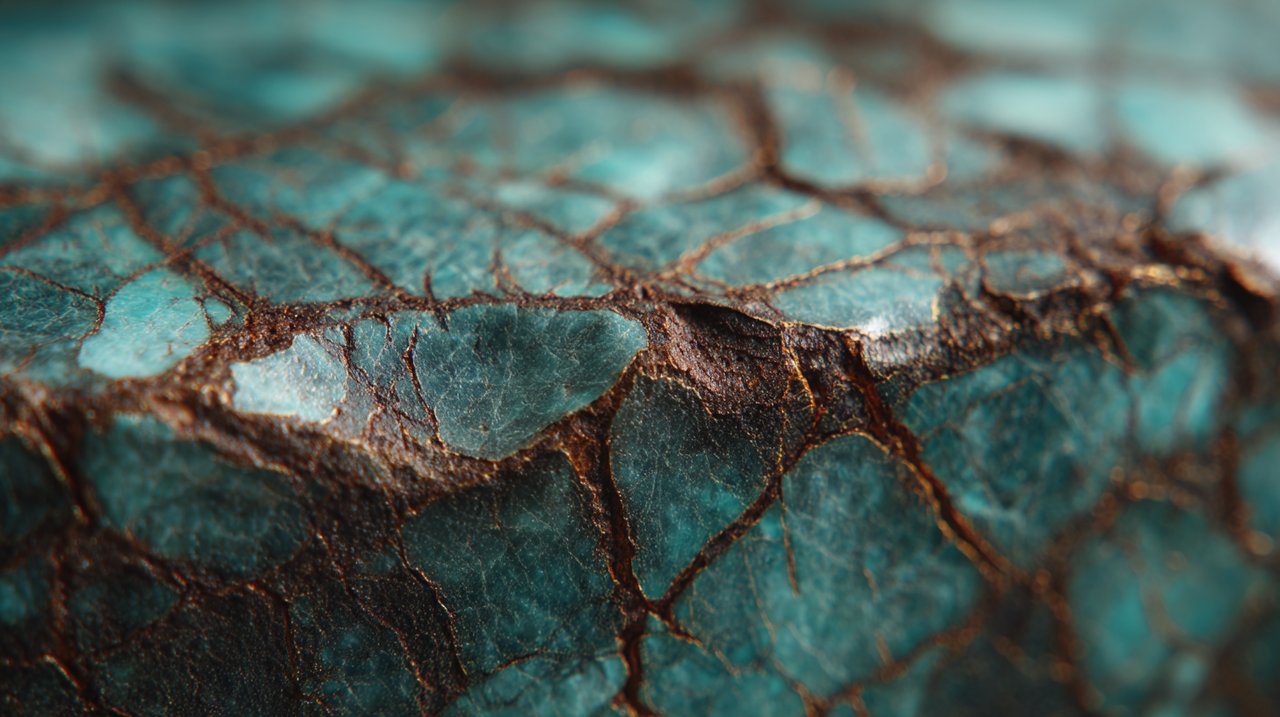 Close-up of authentic Tibetan Turquoise spiderweb matrix