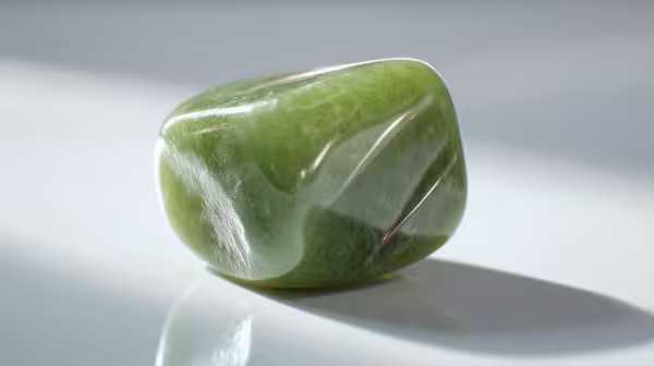 Close-up of a genuine jade piece exhibiting translucency and luster.