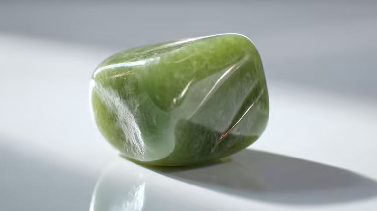 Close-up of a genuine jade piece exhibiting translucency and luster.