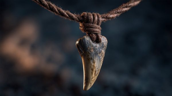 A striking wolf fang necklace with intricate details.