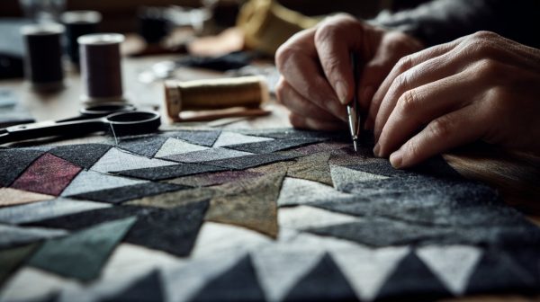 Wolfszahnmuster Quiltblock in Arbeit