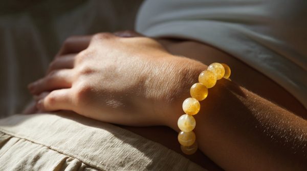 Pulsera de ágata amarilla cerca del chakra del plexo solar