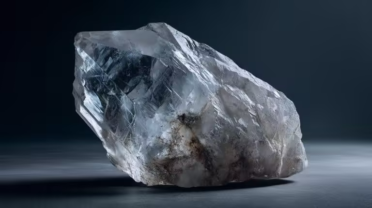 A raw, uncut clear quartz crystal with natural inclusions.