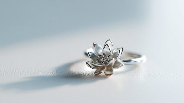 Lotusblumenring aus Sterlingsilber auf minimalistischem Hintergrund.