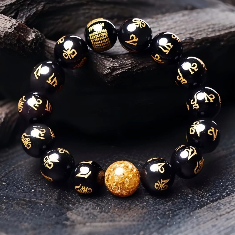 Rainbow Obsidian Om Mani Padme Hum Bracelet Rainbow Obsidian Om Mani Padme Hum Bracelet