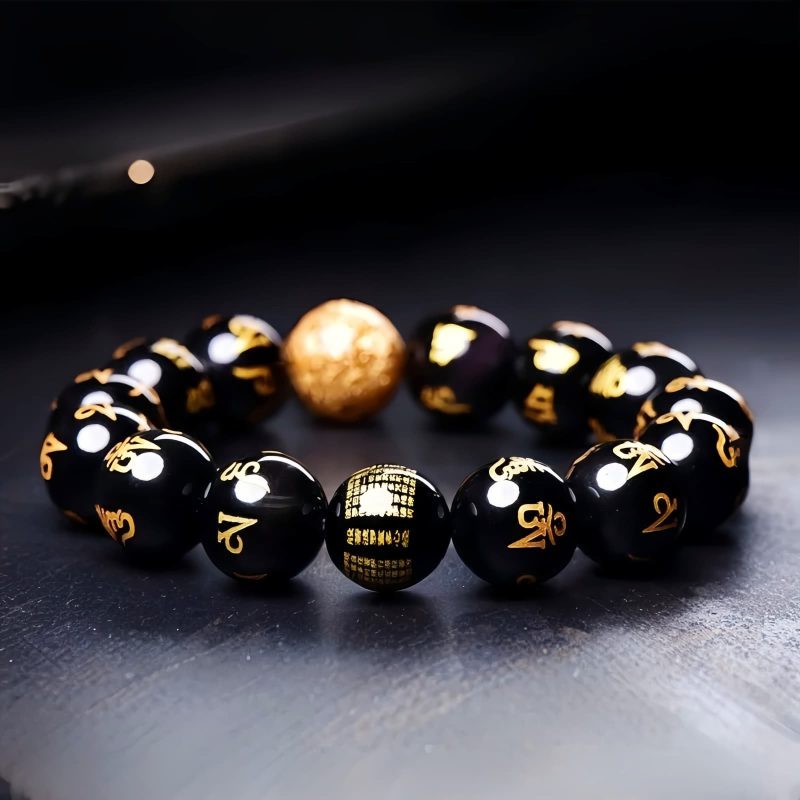 Rainbow Obsidian Om Mani Padme Hum Bracelet Rainbow Obsidian Om Mani Padme Hum Bracelet