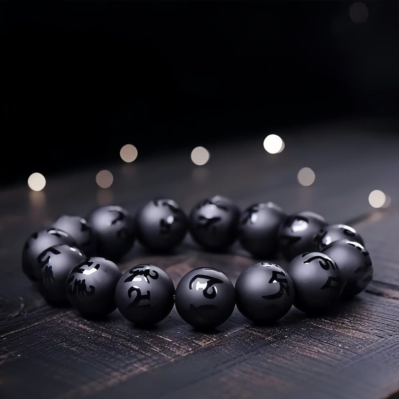 Tibetan Black Onyx Om Mani Padme Hum Bracelet Tibetan Black Onyx Om Mani Padme Hum Bracelet