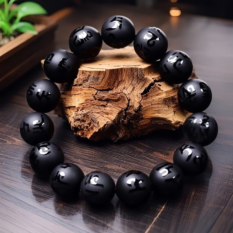 Tibetan Black Onyx Om Mani Padme Hum Bracelet Tibetan Black Onyx Om Mani Padme Hum Bracelet