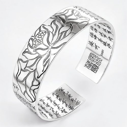 Pulsera Tibetana de Cobre Blanco con Flor de Loto