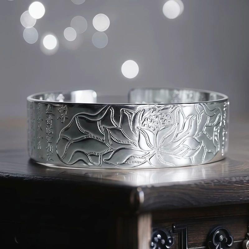 Tibetan Lotus White Copper Bracelet Tibetan Lotus White Copper Bracelet