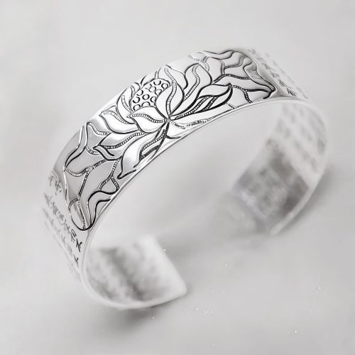 Pulsera Tibetana de Cobre Blanco con Flor de Loto