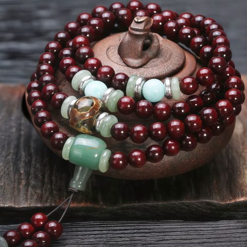 Pulseira Tibetana de Sândalo Vermelho e Aventurina Verde Pulseira Tibetana de Sândalo Vermelho e Aventurina Verde